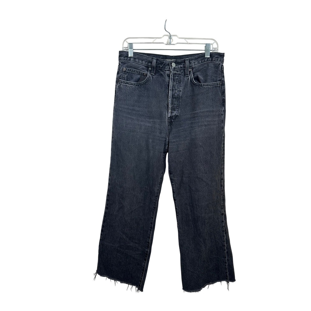 Denim Forum Farrah Wide Leg Jeans Womens 30 Black Excellent High Rise Raw Hem